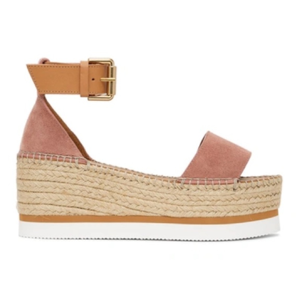 SEE BY CHLOE GLYN PLATFORM ESPADRILLE SANDALS PINK SUEDE & TAN LEATHER SIZE 42 - Picture 8 of 9